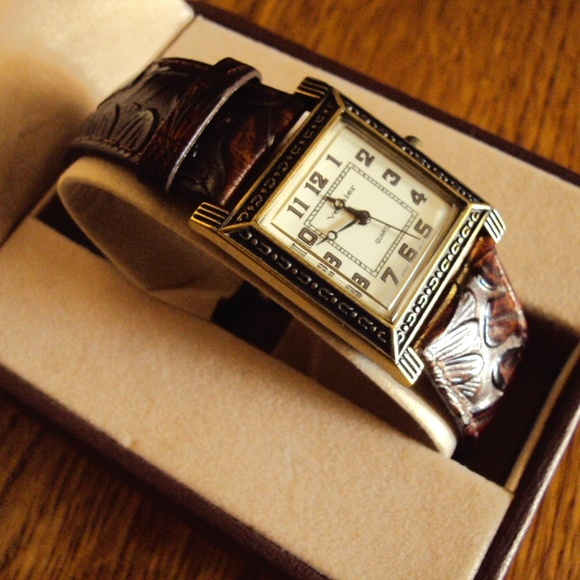 Vintage Vernier Embossed Brown Leather Watch & Box main image 7